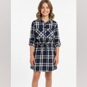 Zara | Navy and White Plaid Long Sleeve Dress